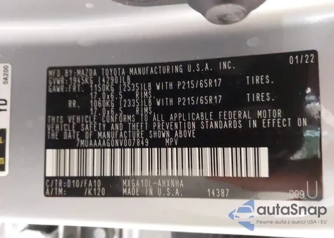 2022 Toyota Corolla Cross L из США, поврежденный, VIN 7MUAAAAG0NV007849